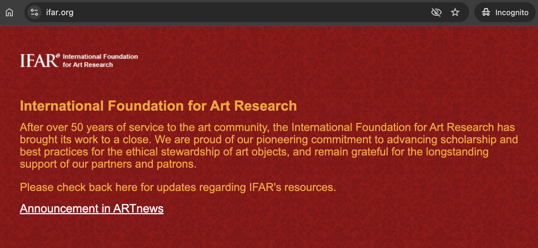 screenshot IFAR closure